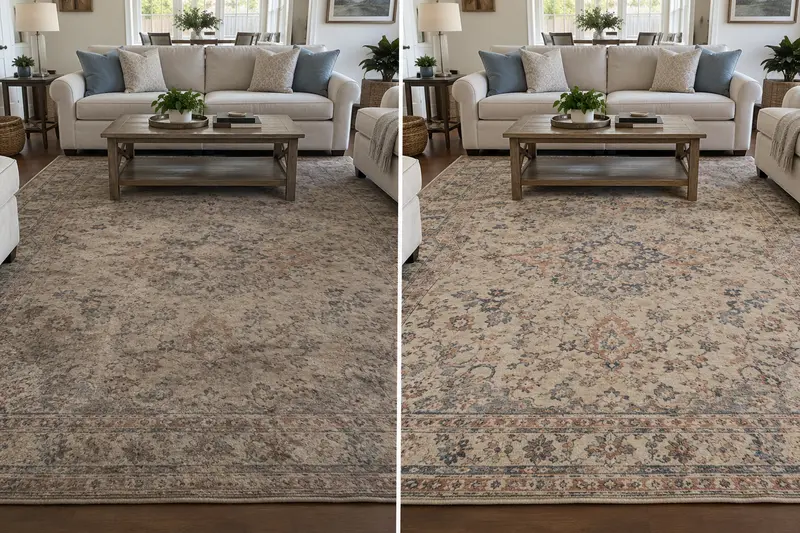 Illustrative area rug before and after professional cleaning in Fresno