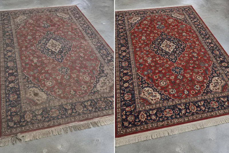 Illustrative Persian rug before and after careful cleaning