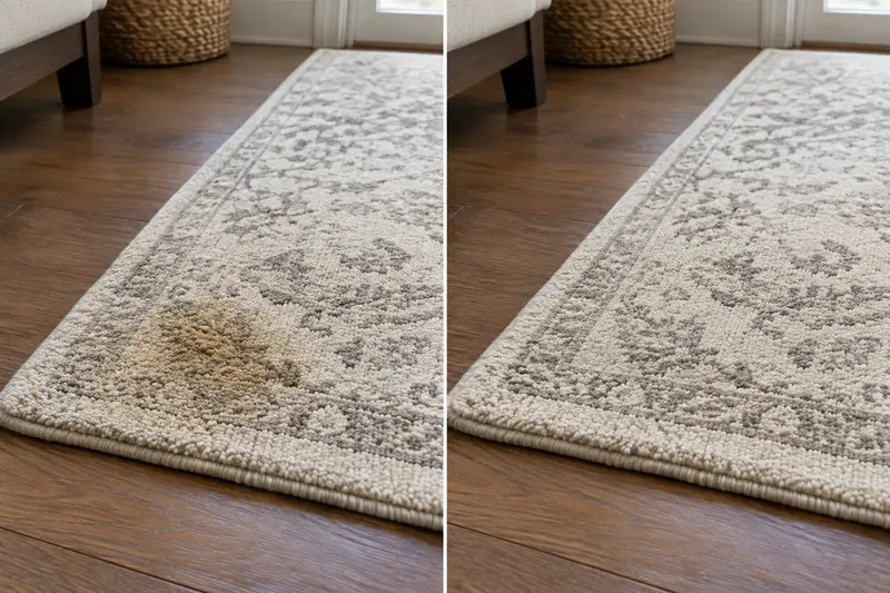 Illustrative rug pet stain before and after professional treatment